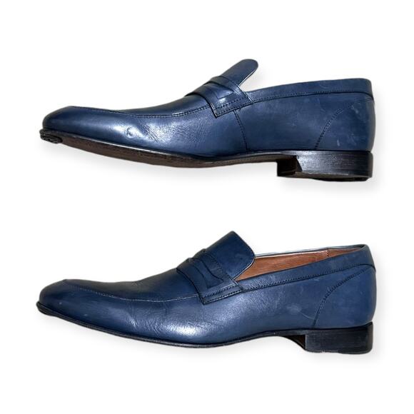 Massimo Matteo Navy Leather Penny Loafers Men's Size 10 - Picture 6 of 13